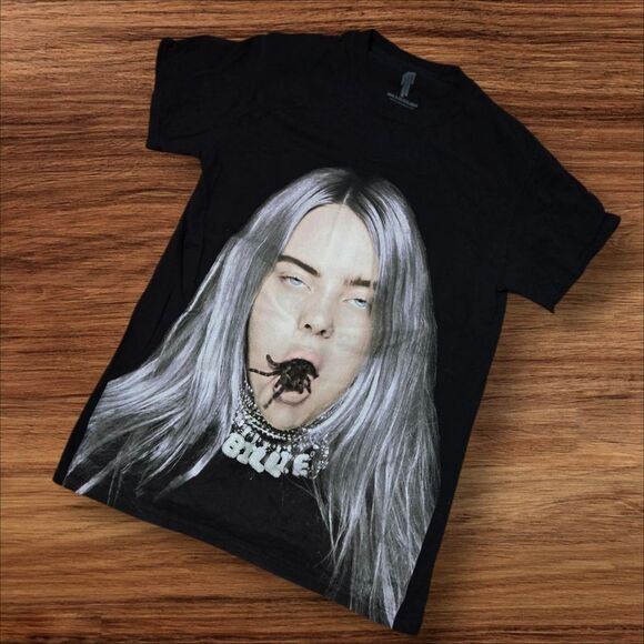 Billie Eilish Black Graphic Tee Shirt with Portrait Print - Picture 1 of 4